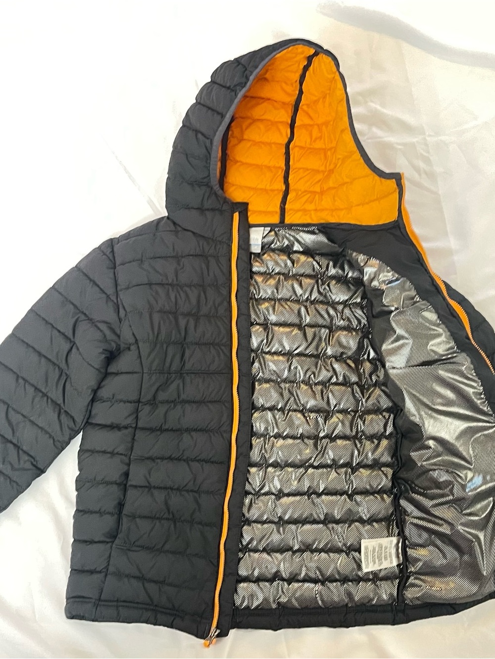 Columbia Kids Black Hooded Puffer Jacket with Yellow Lining - Picture 2 of 4